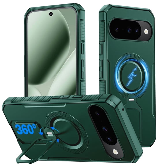 Oupeigar for Google Pixel 10/10 Pro Phone Case with Ring Holder,Magnetic Kickstand,Shockproof Protective Phone Case Cover 5G-6.8 Inch-Green