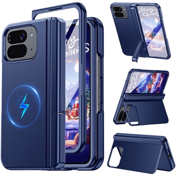 Oupeigar Magnetic for Google Pixel 10 Pro Fold Phone Case,Fit for Magsafe,Screen Protector,Hidden Kickstand,Full-body Shockproof Phone Case-Blue