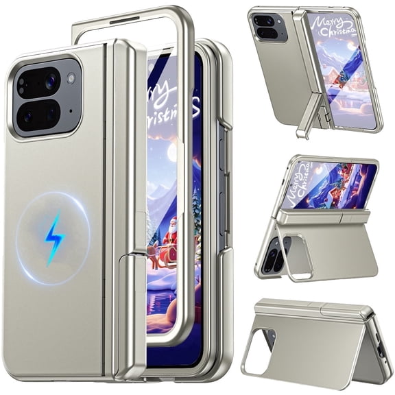 Oupeigar Magnetic for Google Pixel 10 Pro Fold Phone Case,Fit for Magsafe,Screen Protector,Kickstand,Full-body Shockproof Phone Case-Titanium
