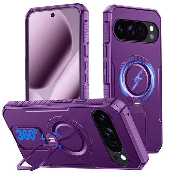 Oupeigar for Google Pixel 10 Pro XL Case with Ring Holder,Magnetic Kickstand Military Grade Shockproof Protective Phone Case Cover 5G-6.8 Inch-Purple