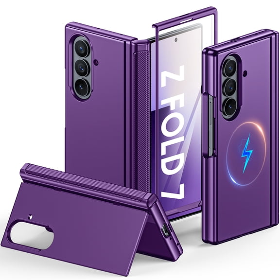 Oupeigar for Samsung Galaxy Z Fold 7 Case with Stand,Fit for Magsafe,Screen Protector,Built-in Hidden Kickstand,Slim Shockproof Phone Case-Purple