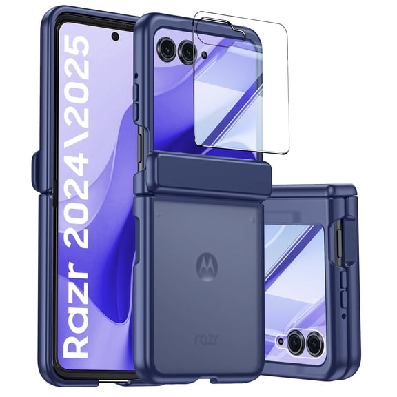 Oupeigar for Motorola Razr 2024 50/2025 60 Phone Case with Wireless Charging,Screen Protector,Ultra-Thin Skin Feel Translucent Frosted-Blue