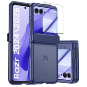 Oupeigar for Motorola Razr 2024 50/2025 60 Phone Case with Wireless Charging,Screen Protector,Ultra-Thin Skin Feel Translucent Frosted-Blue