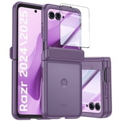 Oupeigar for Motorola Razr 2024 50/2025 60 Phone Case with Wireless Charging,Screen Protector,Ultra-Thin Skin Feel Translucent Frosted-Purple