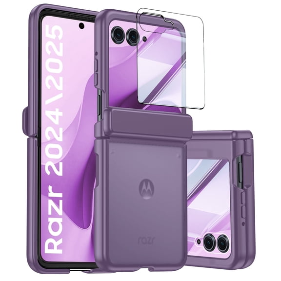 Oupeigar for Motorola Razr 2024 50/2025 60 Phone Case with Wireless Charging,Screen Protector,Ultra-Thin Skin Feel Translucent Frosted-Purple