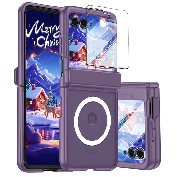 Oupeigar for Motorola Razr 2026/2025/2024 Phone Case,with Wireless Charging,Fit for Magsafe & Screen Protector Shockproof Case-Purple