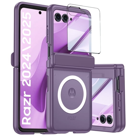 Oupeigar for Motorola Razr 2026 / Razr 2025 / Razr 2024 Phone Case,with Wireless Charging,Fit for Magsafe & Screen Protector Shockproof Case-Purple