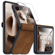 Oupeigar for Motorola Razr Ultra 2026/Razr Ultra 2025 Case,with Hing Protection,Screen Protector&Ultra Thin Leather Matte PC Shockproof Cover Phone Case-Brown