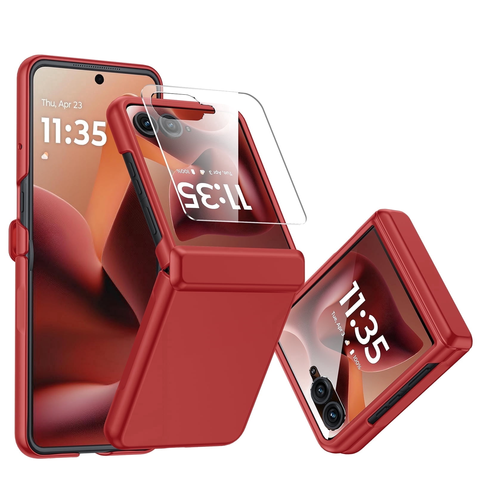 Oupeigar For Motorola Razr 60 Ultra Case With Hinge Protection,Built-in Screen Protector,Slim Full-Body Rugged Anti-Scratch Shockproof Protection Phone Case-Red
