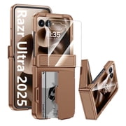 Oupeigar for Motorola Razr Ultra 2026/Razr Ultra 2025 Phone Case,with Card Holder [RFID Shielding] HD Screen Protector,Military Grade Protective Case-Gold