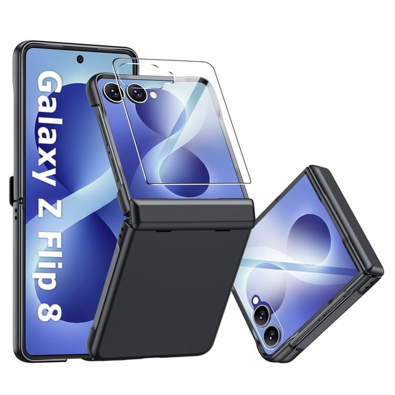 Oupeigar for Samsung Galaxy Flip 8 Case, Built-in Tempered Glass Screen Protector, Military Grade Shockproof Slim Matte Foldable Phone Cover,Magnetic Kickstand Case-Black