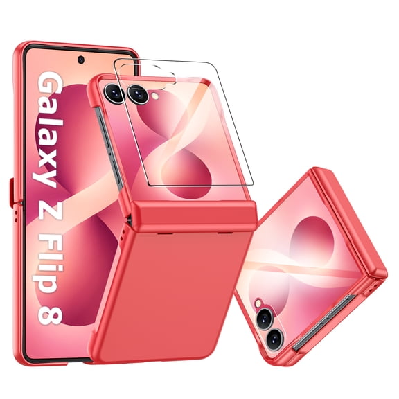 Oupeigar for Samsung Galaxy Flip 8 Case, Built-in Tempered Glass Screen Protector, Military Grade Shockproof Slim Matte Foldable Phone Cover,Magnetic Kickstand Case-Rose Red