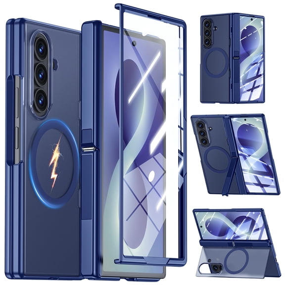 Oupeigar for Samsung Galaxy Fold 8 Ultra Case, Built-in Hinge Protection, Screen Protector, Military Shockproof Slim Translucent Protective Case-Blue