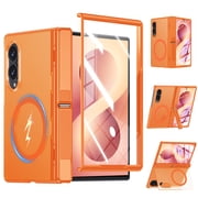 Oupeigar for Samsung Galaxy Fold 8 Case, with Magnetic Kickstand,Tempered Glass Screen Protector, Slim Translucent Matte Shockproof Protective Cover-Orange