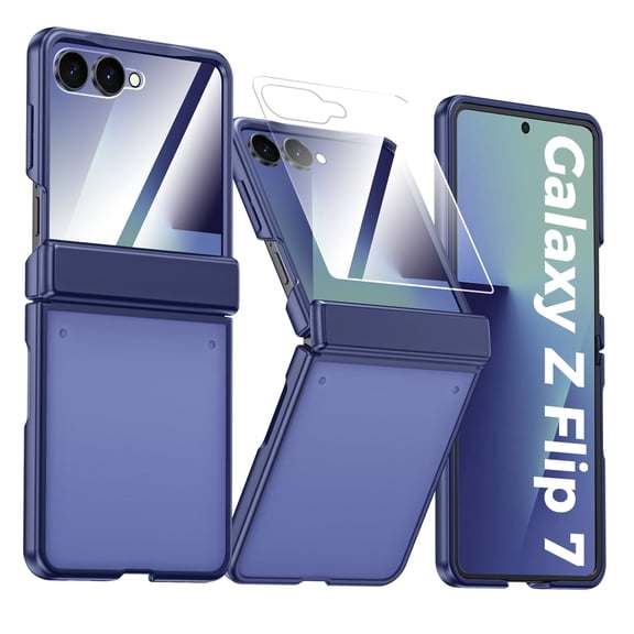Oupeigar for Samsung Galaxy Z Flip 7 Phone Case [Screen Protector] [Hinge Protection] Translucent Matte Shockproof Protective Case-Blue
