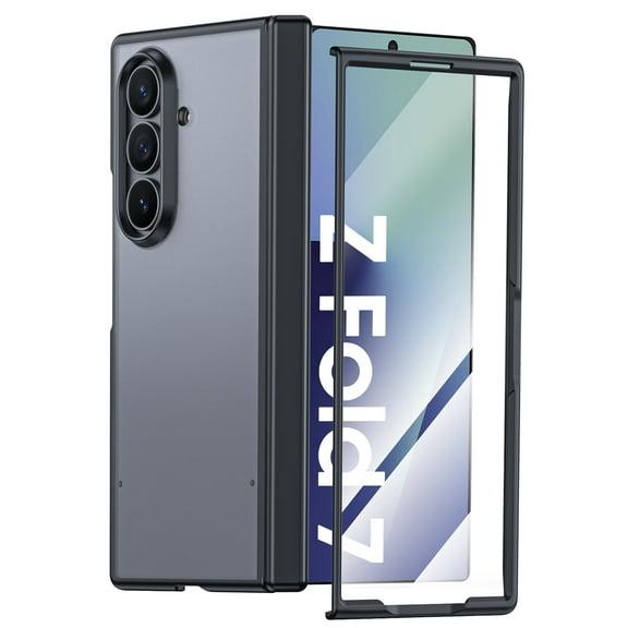 Oupeigar for Samsung Galaxy Z Fold 7 Phone Case,with Matte Slim[Screen Protector][Hinge Protection] Translucent Shockproof Protective Phone Case-Black