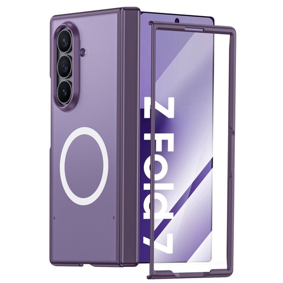 Oupeigar for Samsung Galaxy Z Fold 7 Phone Case with Magnetic [Screen Protector] [Translucent Matte] Shockproof Protective Case-Purple