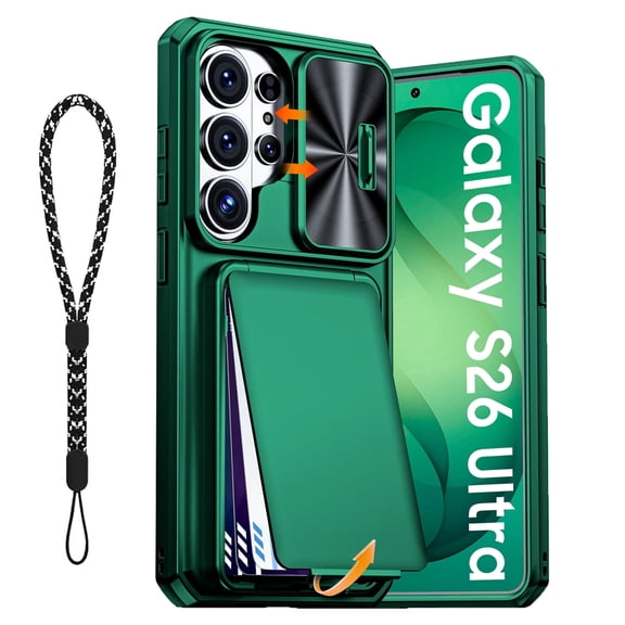 Oupeigar for Galaxy S26 Ultra Luxury Phone Case,with Slide Camera Protection,Kickstand and Anti-Fingerprint Grip,12FT Drop Proof Rugged Case-Green