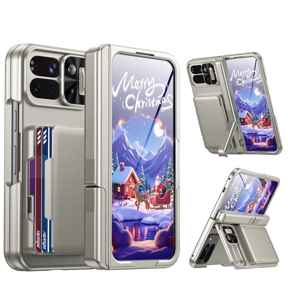 Oupeigar for Google Pixel 10 Pro Fold Case with Card Holder[RFID Blocking]Camera Cover,Hidden Kickstand,Screen Protector,Wallet Phone Case-Titanium