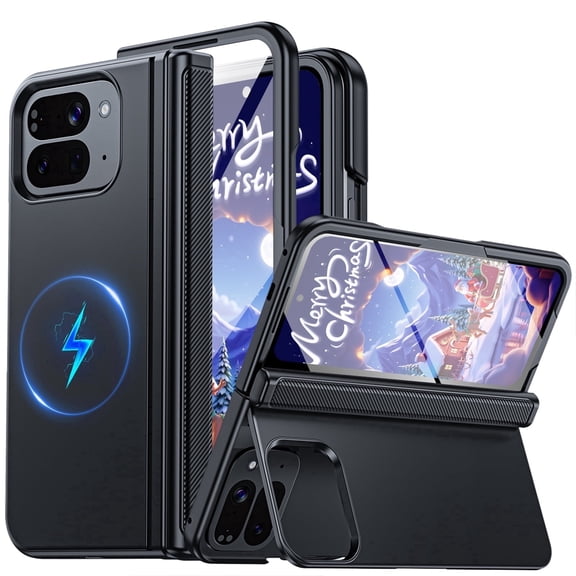 Oupeigar for Google Pixel 10 Pro Fold Phone Case,with Hinge Protection,Hidden Kickstand,Screen Protector,Slim Shockproof Phone Case-Black