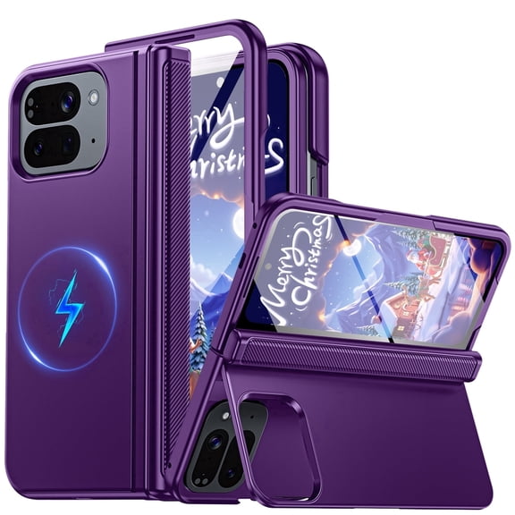 Oupeigar for Google Pixel 10 Pro Fold Phone Case,with Hinge Protection,Hidden Kickstand,Screen Protector,Slim Shockproof Phone Case-Purple