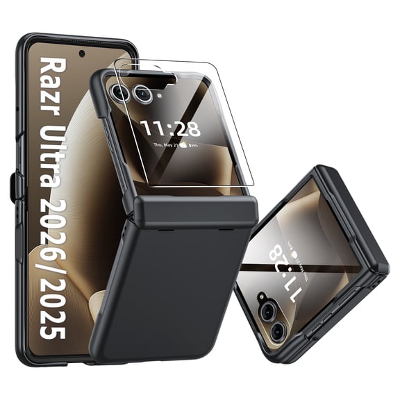 Oupeigar for Motorola Razr Ultra 2025 / Razr Ultra 2026 Phone Case,with Screen Protector,Hinge Protection,Slim Full-Body Rugged Anti-Scratch Shockproof Case-Black