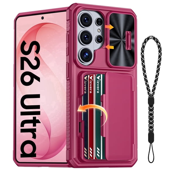 Oupeigar for Samsung Galaxy S26 Ultra Case Wallet RFID with Lanyard,Cards Holder,Camera Cover,Edge Raised,Rugged Shockproof Phone Case-Rose Red