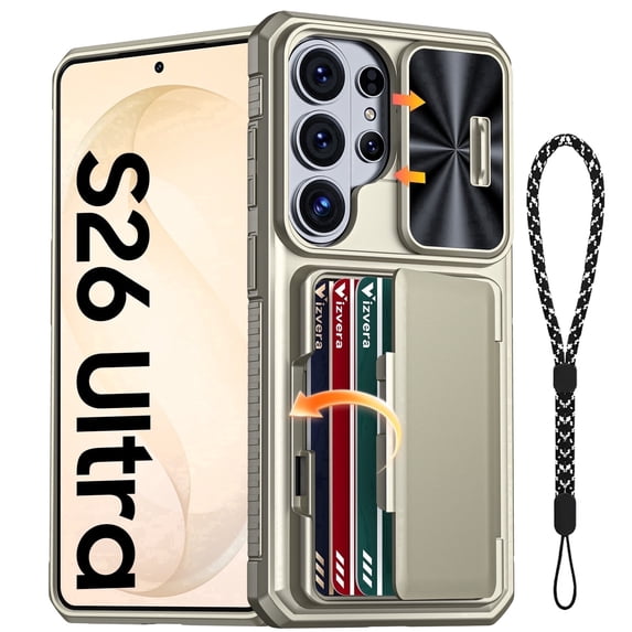 Oupeigar for Samsung Galaxy S26 Ultra Case Wallet RFID with Lanyard,Cards Holder,Camera Cover,Edge Raised,Rugged Silicone Phone Case-Titanium