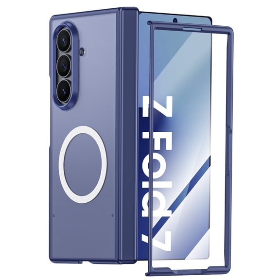 Oupeigar for Samsung Galaxy Z Fold 7 Phone Case with Magnetic [Screen Protector] [Translucent Matte] Shockproof Protective Case-Sky Blue