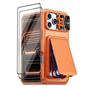 Oupeigar for iPhone 17 Pro Max Wallet Phone Case,with Hinge Protection, Card Holder,RFID Blocking, Slide Camera Cover Shockproof Case-Orange