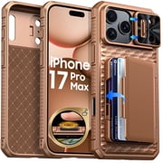 Oupeigar for iPhone 17 Pro Max / iPhone 18 Pro Max Case, with [Cards Holder][RFID Blocking][Camera Cover]Rugged Shockproof Silicone Case-Gold