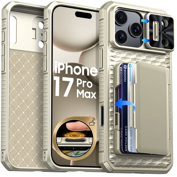 Oupeigar for iPhone 17 Pro Max Phone Case Wallet RFlD[Cards Holder][Camera Cover]Rugged Shockproof Protective Case for iPhone 17 Pro Max 2025-Titanium