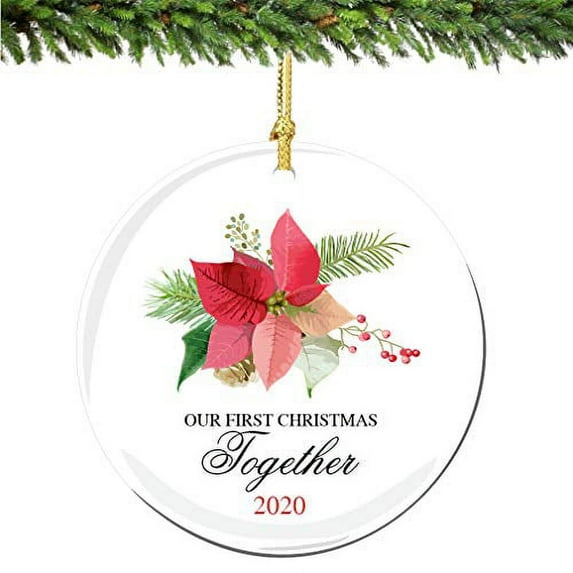 Our 1st Christmas Together Ornament 2023 Poinsettia Porcelain Ornament Boyfriend Girlfriend Future Newlyweds Gift Idea