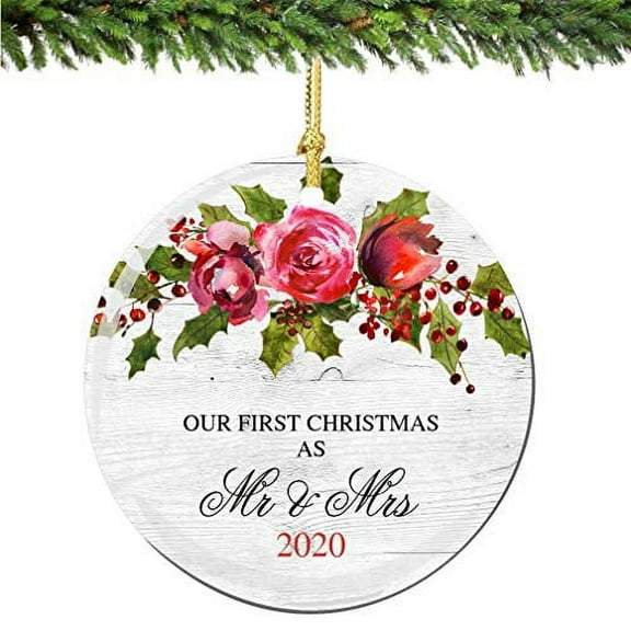 Our 1st Christmas as Mr. and Mrs. Ornament 2023 Holly Porcelain Ornament Newleywed Gift Idea Husband Wife