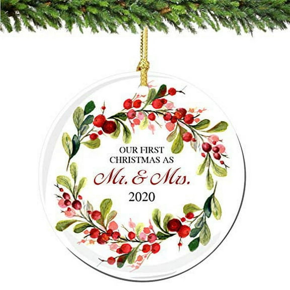 Our 1st Christmas as Mr. and Mrs. Ornament 2023 Wreath Porcelain Ornament Newleywed Gift Idea Husband Wife