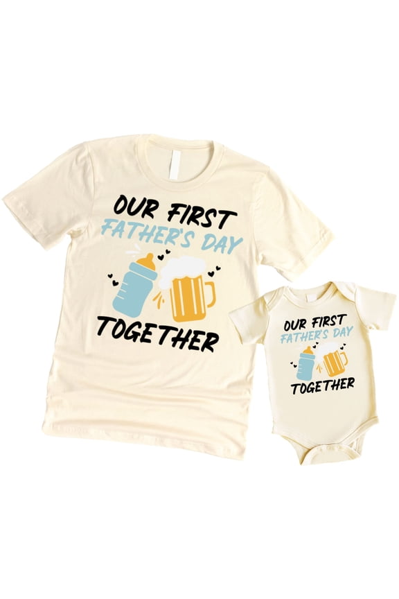Our 1st Father's Day Funny Matching Daddy and Me Outfits for Dad and Baby Shirts and Bodysuits Black on Natural Bodysuit Newborn