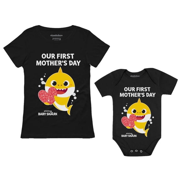 Our 1st Mothers Day Baby Shark Doo Doo Doo Outfits Mommy and Me Matching Shirts Mom Black Medium / Baby Black 6M (3-6M)