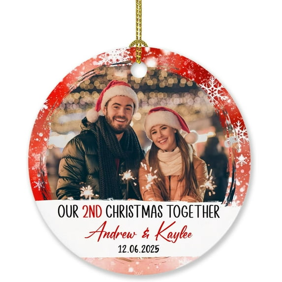 Our 2nd Christmas Together Ornament 2025, Personalized Photo Date Names Mr & Mrs Together Ornament Gift