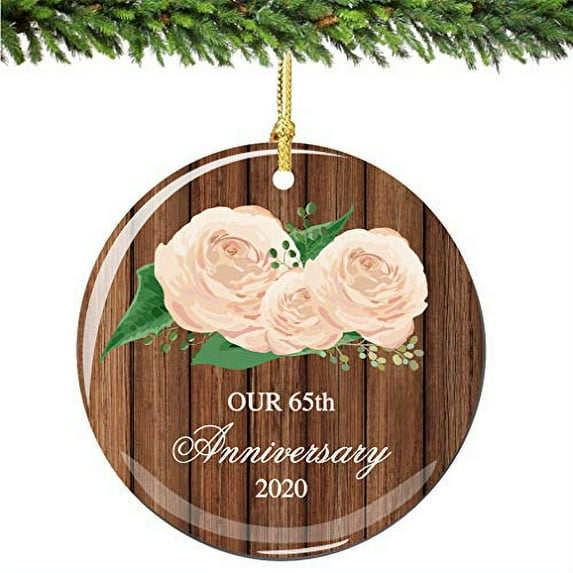 Our 65th Anniversary Christmas Ornament 2023 Rose Porcelain Ornament Husband Wife Rustic Wood and Roses