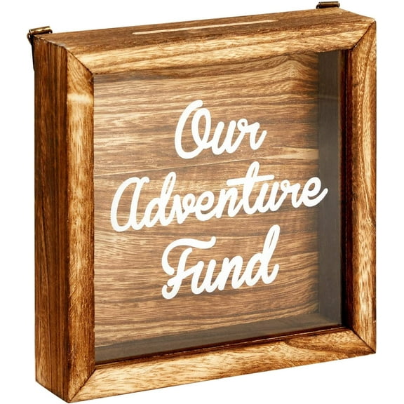 Our Adventure Fund, Vacation Shadow Box for Weddings, Honeymoon Savings Piggy Bank for Adults (7 x 7 Inches)
