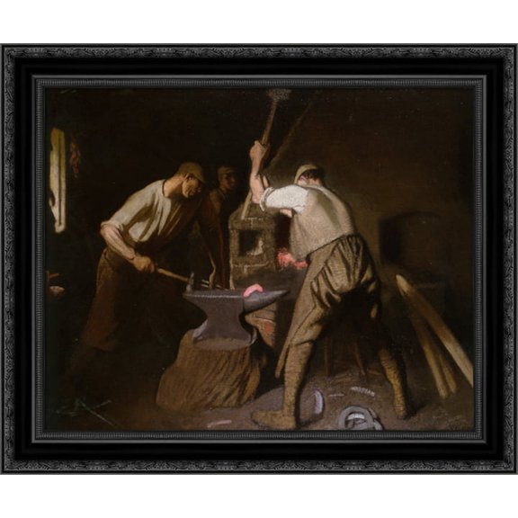 Our Blacksmith 22x20 Black Ornate Wood Framed Canvas Art by Clausen, Sir George