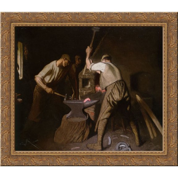 Our Blacksmith 22x20 Gold Ornate Wood Framed Canvas Art by Clausen, Sir George