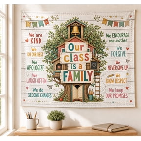Our Class Is A Family Tapestry Rustic Classroom Rules Decor Educational School Banner Back