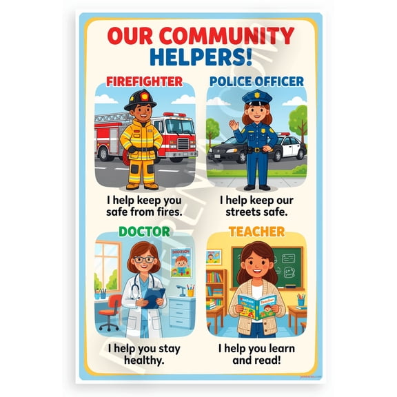 Our Community Helpers Firefighter Police Doctor Teacher Educational 12x18 US Made Poster