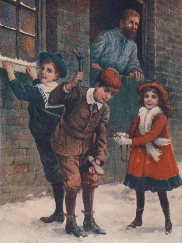 Our Darlings c1900 Children in snow Canvas Art - Unknown (18 x 24)