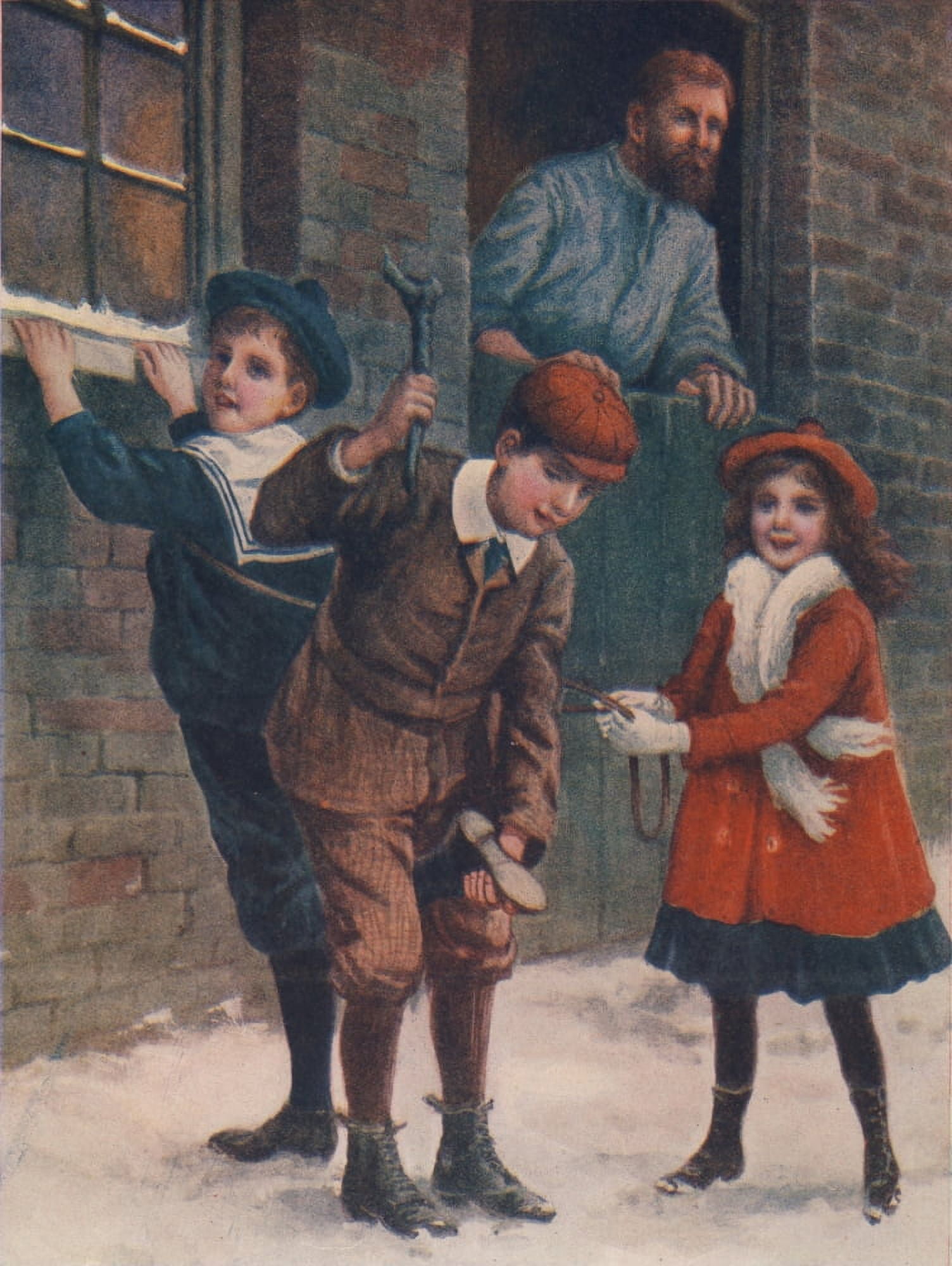 Our Darlings c1900 Children in snow Canvas Art - Unknown (24 x 36)