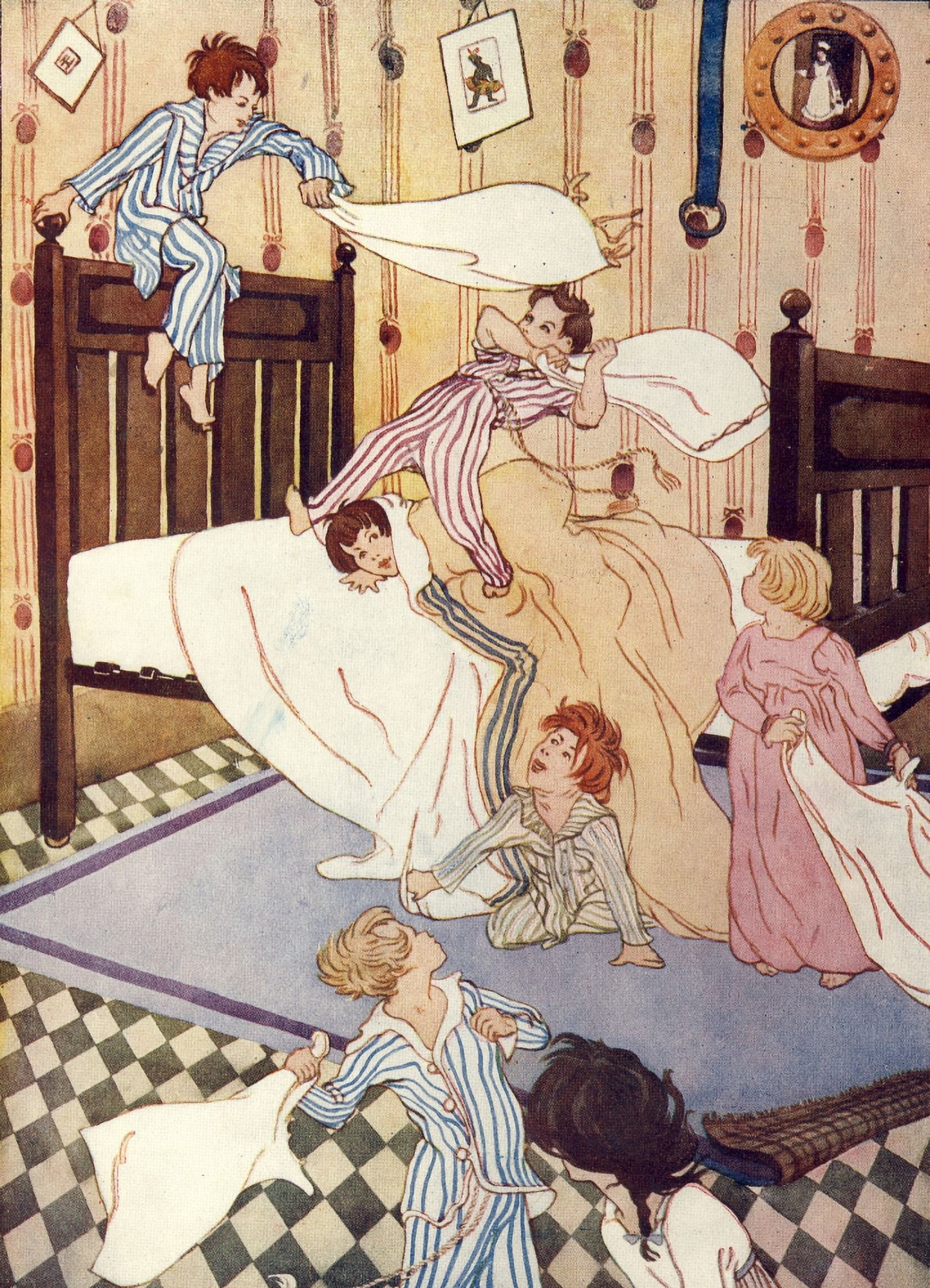 Our Darlings c1900 Pillow fight Canvas Art - Unknown (18 x 24)