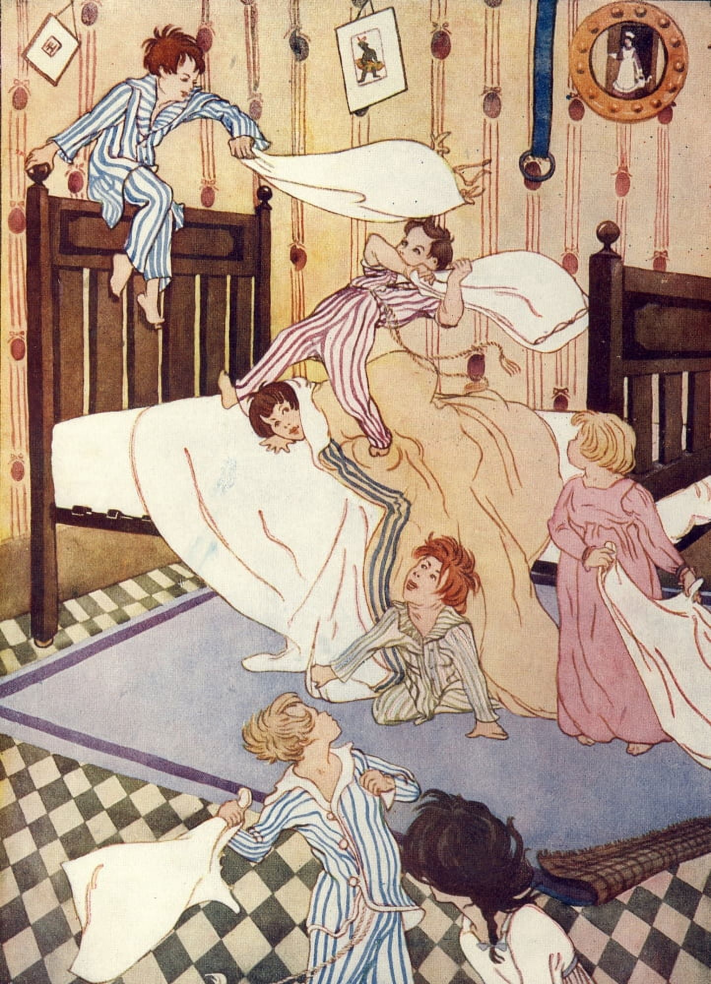 Our Darlings c1900 Pillow fight Canvas Art - Unknown (24 x 36)
