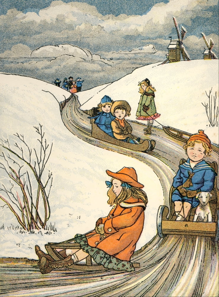 Our Darlings c1900 Sledging in the snow Canvas Art - Unknown (24 x 36)