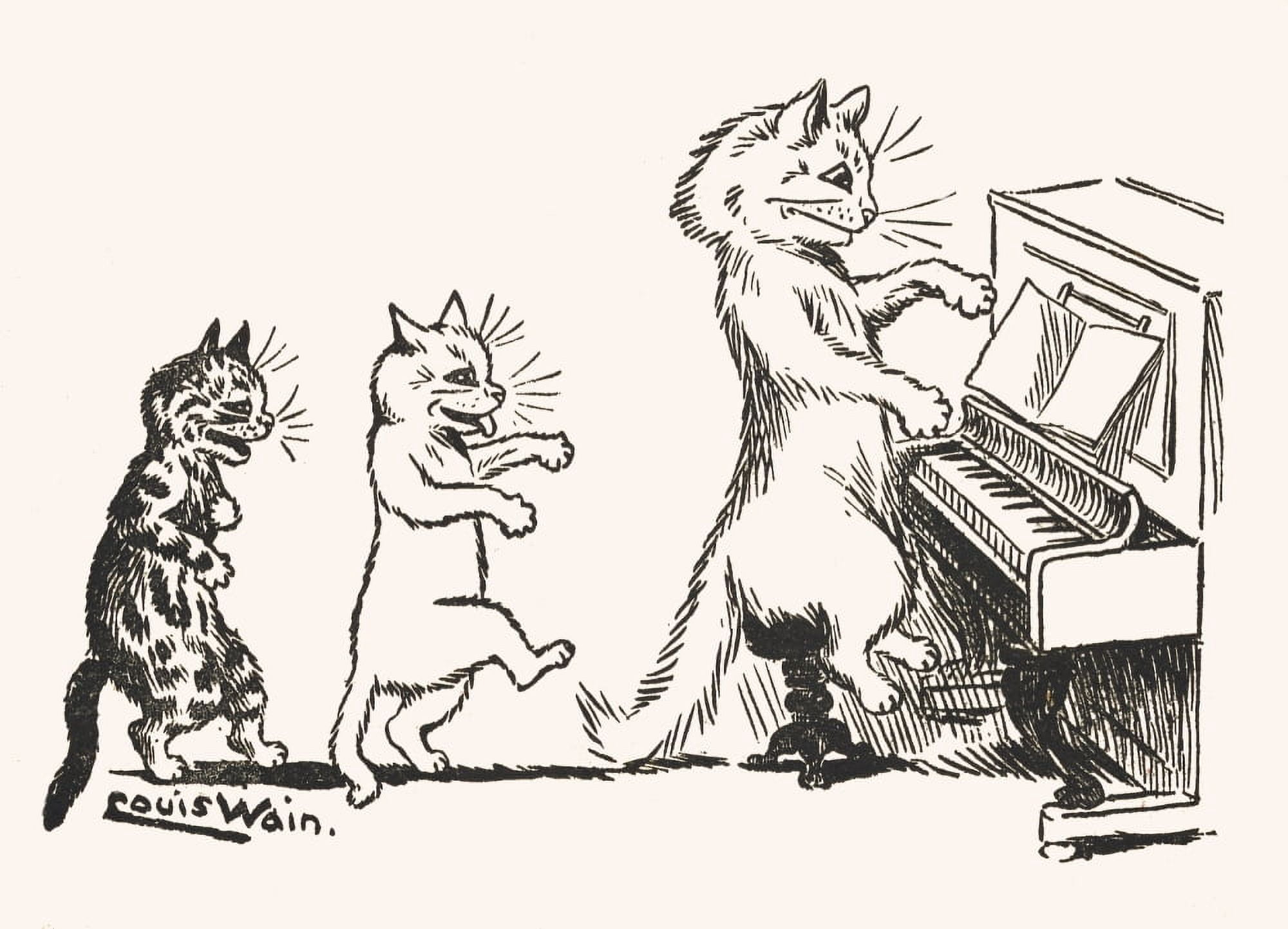 Our Darlings c1908 Cats at the piano Canvas Art - Louis Wain (24 x 36)